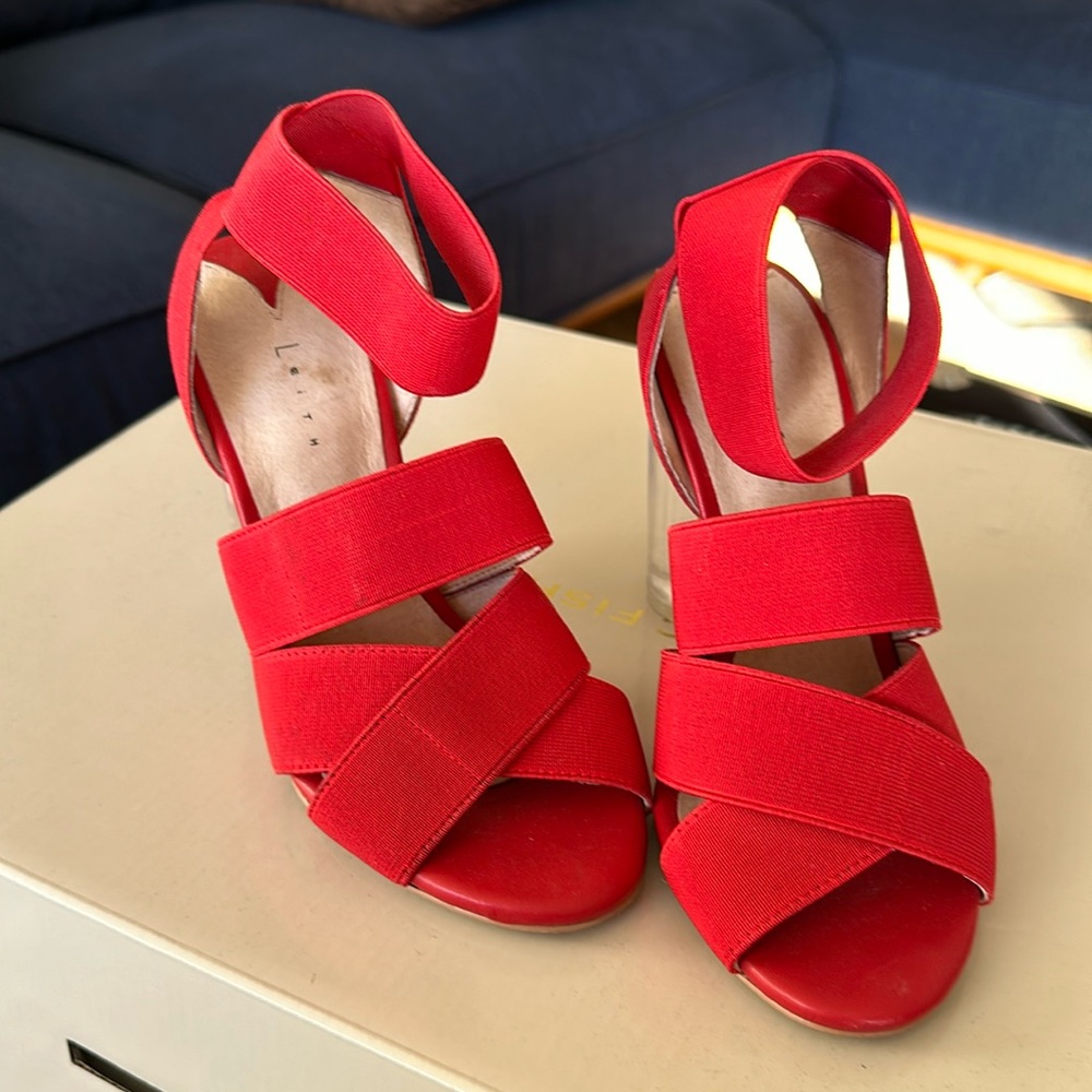 Leith Caprice lucite red stretch heels size 5